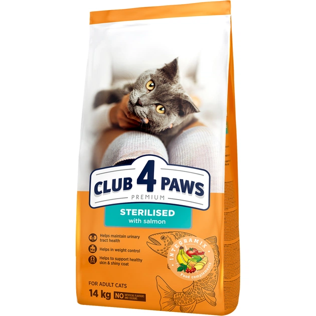 Сухий корм для кішок Club 4 Paws Premium для дорослих стерилізованих з лососем 14 кг (4820215369497) - зображення 1