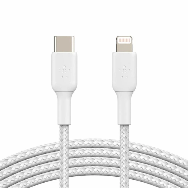 Дата кабель USB 2.0 AM to Lightning 1.0m braided white Belkin (CAA004BT1MWH) - изображение 1