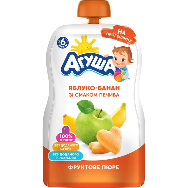 Дитяче пюре Агуша Яблуко-Банан-Печиво 90 г (4823063115988) - зображення 1