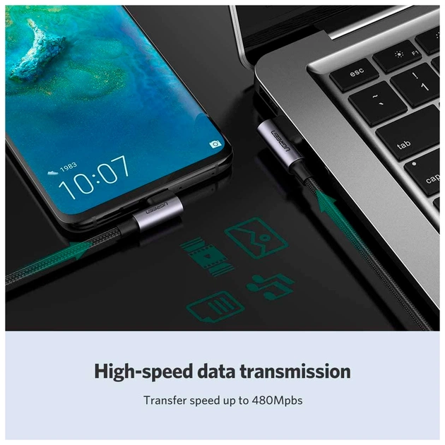 Дата кабель USB 2.0 AM to USB-C 3.0m 3A 90° corner US176 black Ugreen (70875) - picture 7