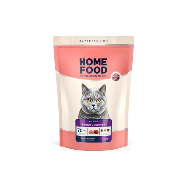 Сухий корм для кішок Home Food For British and Scottish breeds/for large breeds з індичкою та качкою 1.6 кг (4820235021177) - зображення 1