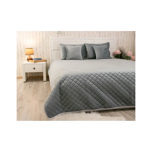 Покривало Руно двостороннє декоративне Velour Dark Grey ромб 150х220 см (360.55_Dark Grey ромб) - picture 3