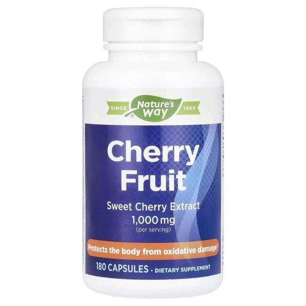 Вітамін Natural Factors Вишня, 1000 мг, Cherry Fruit, Sweet Cherry Extract, Nature's Way, 180 капсул (EMT-08540) - зображення 1