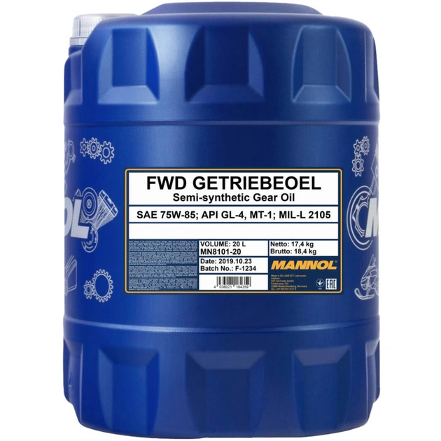 Трансмиссионное масло Mannol FWD GETRIEBEOEL 20л 75W-85 (MN8101-20) - изображение 1