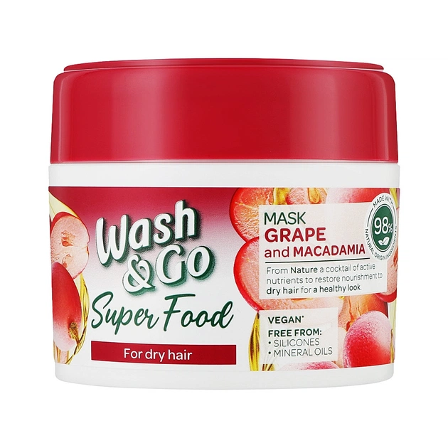 Маска для волосся Wash&Go Super Food З виноградом і макадамією Для сухого волосся 300 мл (8008970053073) - picture 1