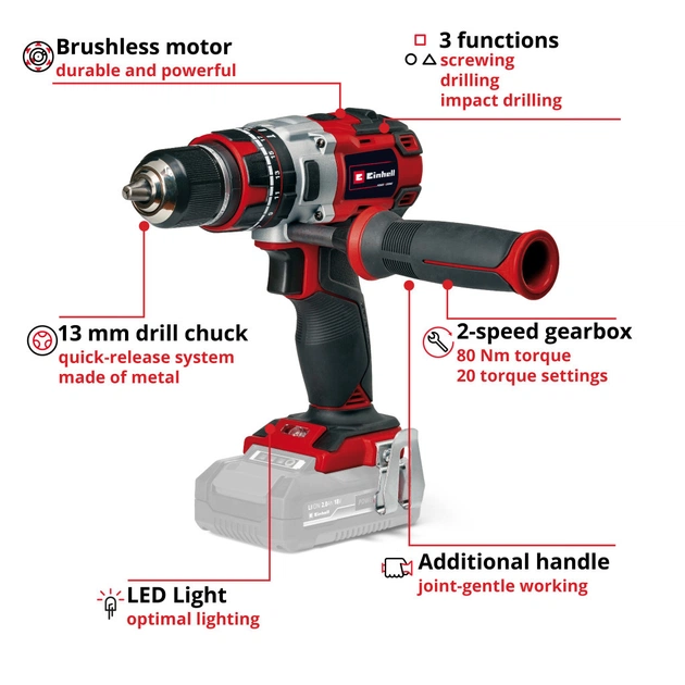 Шуруповерт Einhell TP-CD 18/80 Li-i BL - Solo, PXC 18В, 80Нм (без АКБ и ЗУ) (4514305) - изображение 4