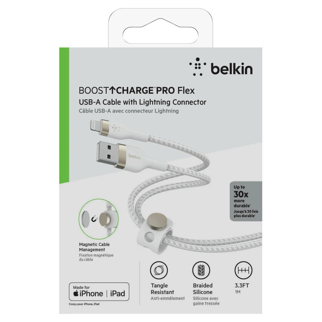 Дата кабель USB 2.0 AM to Lightning 1.0m white Belkin (CAA010BT1MWH) - picture 2