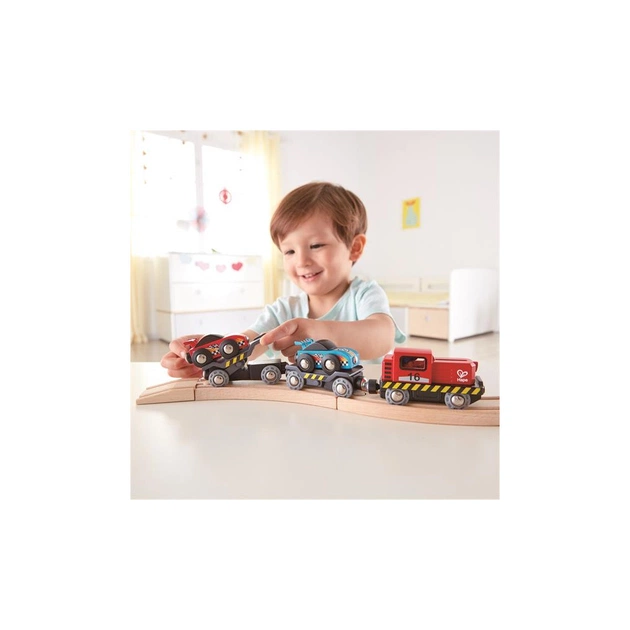 Залізниця Hape Набір для іграшкової залізниці Поїзд-транспортер для гоночних автомобілів (E3735) - picture 3