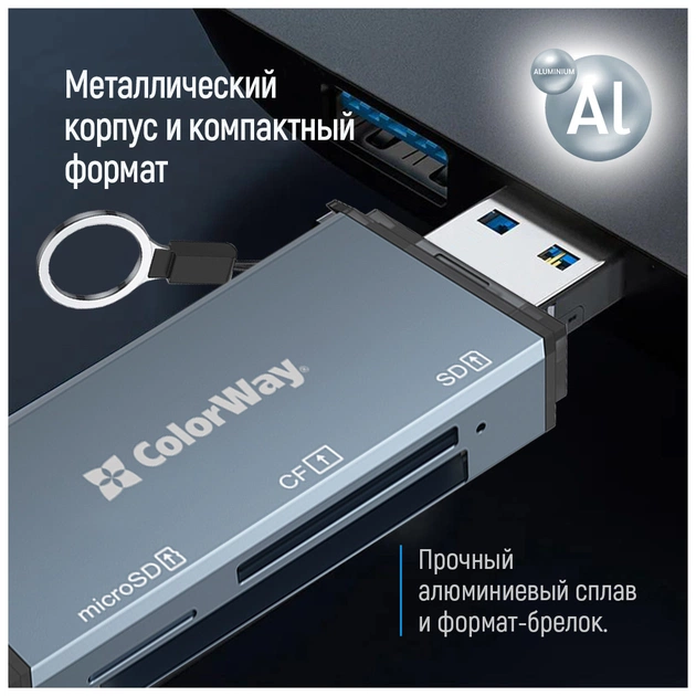 Зчитувач флеш-карт ColorWay USB 2.0/USB-C to CF/SD/MicroSD (CW-CR-01) - picture 9