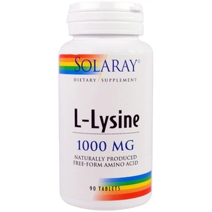 Амінокислота Solaray Лізин 1000 Мг, L-Lysine, 90 Таблеток (SOR04860) зображення 1