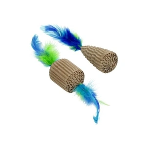 Іграшка для котів Hippie Pet Картонні з пір’ям сині 6-10 см, 2 шт (HIPCT2304099) зображення 1