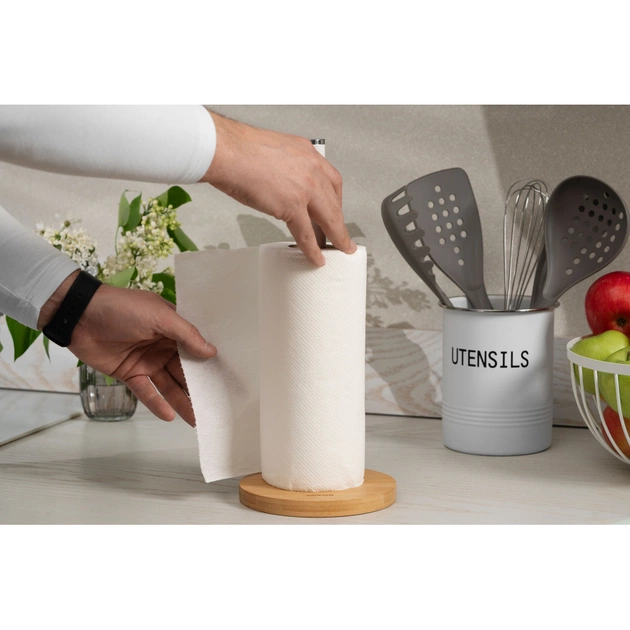 Тримач паперових рушників Ardesto Midori 15х34см, метал, бамбук, білий (AR0913WB) - picture 3