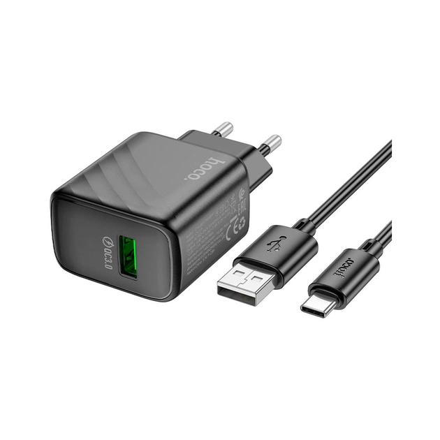 Зарядное устройство HOCO CS21A Rich USB QC3.0 + cable USB to USB-C Black (6942007609906) - изображение 1