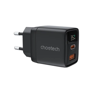 Зарядний пристрій Choetech 1xUSB + 1xUSB-C PD35W with display black (PD6052-EU-BK) зображення 1