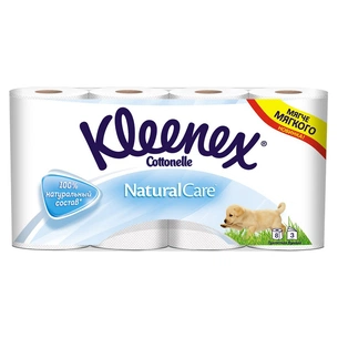 Туалетний папір Kleenex Cottonelle Natural Care 155 відривів 3 шари 8 рулонів (5029053545745) зображення 1
