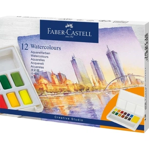 Акварельні фарби Faber-Castell Watercolors in Pans 12 кольорів + пензлик (185105) (169712) (32664) зображення 1