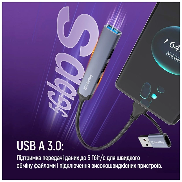 Концентратор ColorWay USB-A/USB-C 4-in-1 USB2.0х2/USB3.0/USB-C2.0 (CW-HUB06) - picture 8
