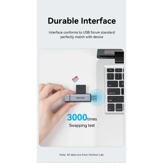Считыватель флеш-карт Vention USB 3.0 AM/USB-C to SD+TF Gray Dual Drive Letter Aluminum Alloy (CLLH0) - изображение 7