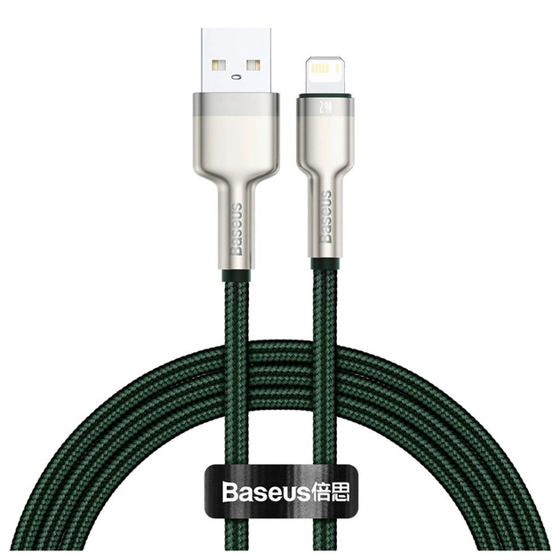 Дата кабель USB 2.0 AM to Lightning 2.0m 2.4A metal green Baseus (CALJK-B06) - зображення 1