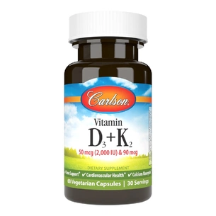 Вітамін Carlson Вітамін D3+K2, 2000 МО та 90 мкг, Vitamin D3+K2, 60 вегетарі (CL10610) зображення 1