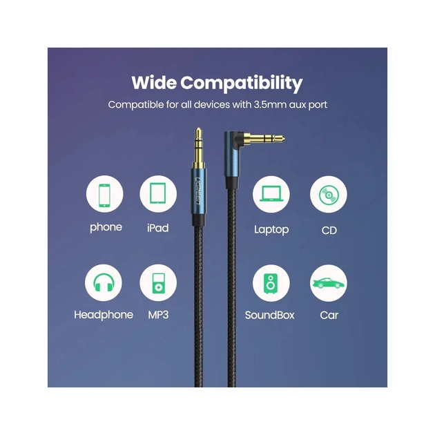Кабель мультимедійний 3.5mm M to 3.5mm M 1.5m 90° corner AV112 blue Ugreen (60180) - изображение 3
