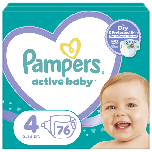 Підгузки Pampers Active Baby Maxi Розмір 4 (9-14 кг) 76 шт (8001090949615) - зображення 1