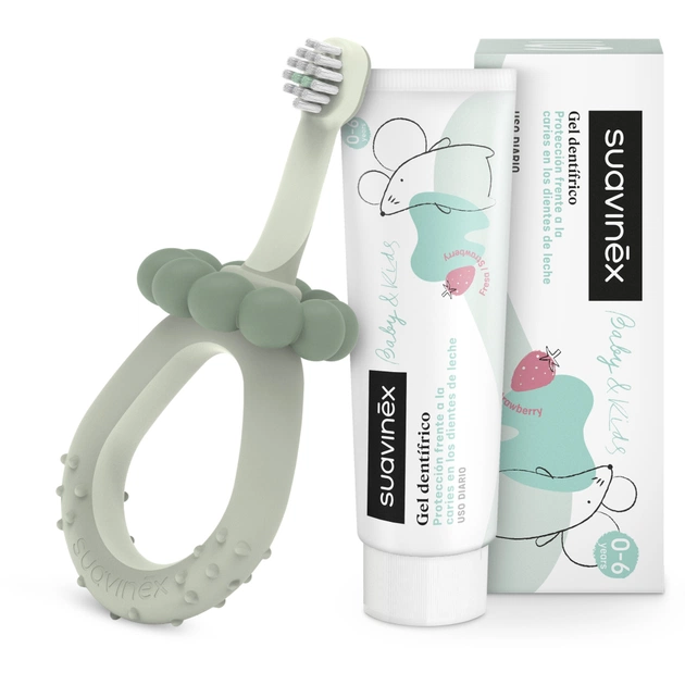 Дитяча зубна щітка Suavinex STAGE 1 з масажером від 0 до 2 років, зелена (403011) - picture 4