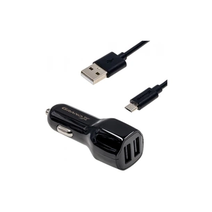 Зарядний пристрій Grand-X 2,1A, 12-24V, Black 2USB 5V/2.1A + DC cable USB/Micro USB,1m (CH-26BM) зображення 1