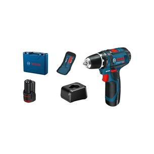 Шуруповерт Bosch GSR 12V-15 12В, 2х2А/год, 15-30Нм, 0-400/400-1300об/хв, набір 10 біт, кейс (0.601.868.10G) зображення 1