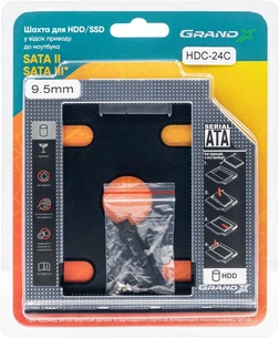 Адаптер Grand-X HDD 2.5" в отсек привода ноутбука SATA/SATA3 Slim 9,5mm (HDC-24C) изображение 1