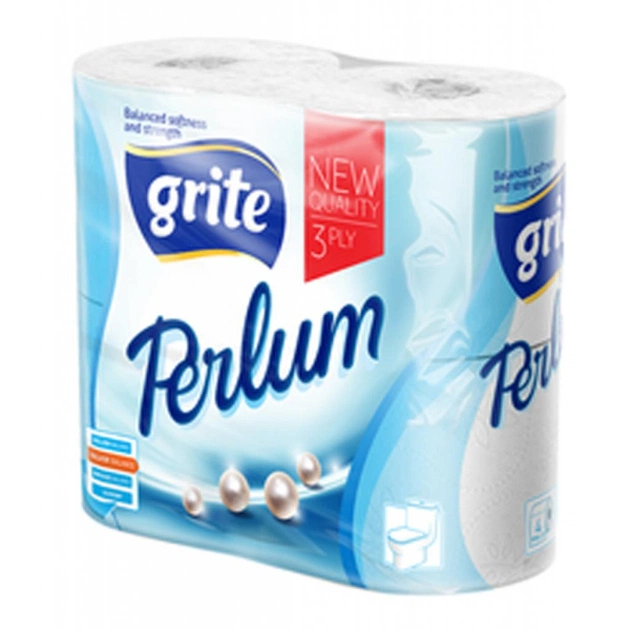 Туалетний папір Grite Perlum 3 шари 150 відривів 4 шт (4770023485714) - изображение 1