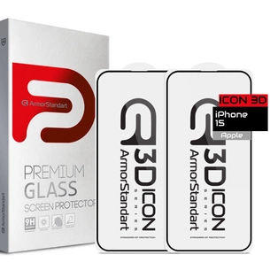 Скло захисне Armorstandart Icon 3D iPhone 15 Black 2pcs (ARM74272) зображення 1