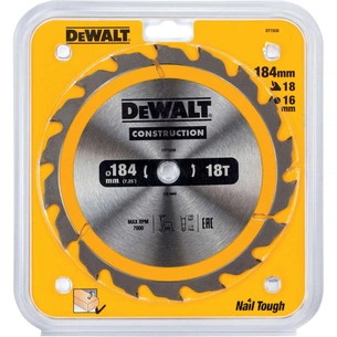 Диск пильний DeWALT СONSTRUCTION, 184 х 16 мм, 18 z, АТВ, 20 градусів (DT1938) зображення 1