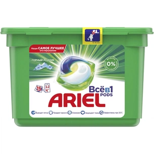 Капсули для прання Ariel Pods Все-в-1 Гірське джерело 15 шт. (4015600949785) зображення 1