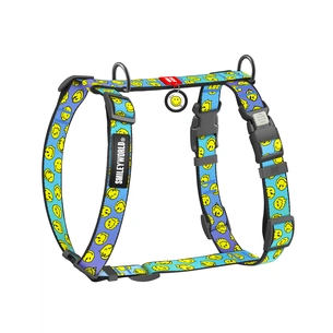 Шлея для собак WAUDOG Nylon анатомічна H-подібна з QR-паспортом "Смайли на блакитному" пластиковий фастекс, M (344-0182) зображення 1