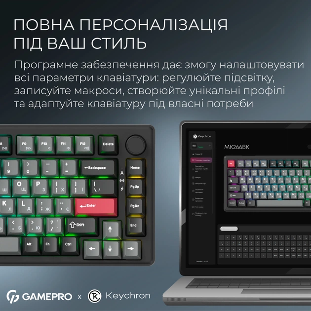 Клавіатура GamePro Asgard Yord Wireless/Bluetooth/USB UA Black (MK266BK) - picture 10