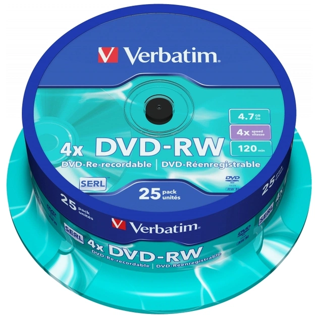Диск DVD Verbatim 4.7Gb 4x CakeBox 25 шт silver (43639) - изображение 1