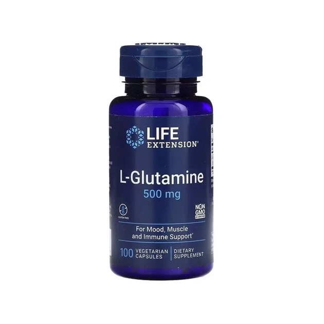 Вітамінно-мінеральний комплекс Life Extension L-глютамін, 500 мг, L-Glutamine, 100 вегетаріанських капсул (LEX-34510) - зображення 1