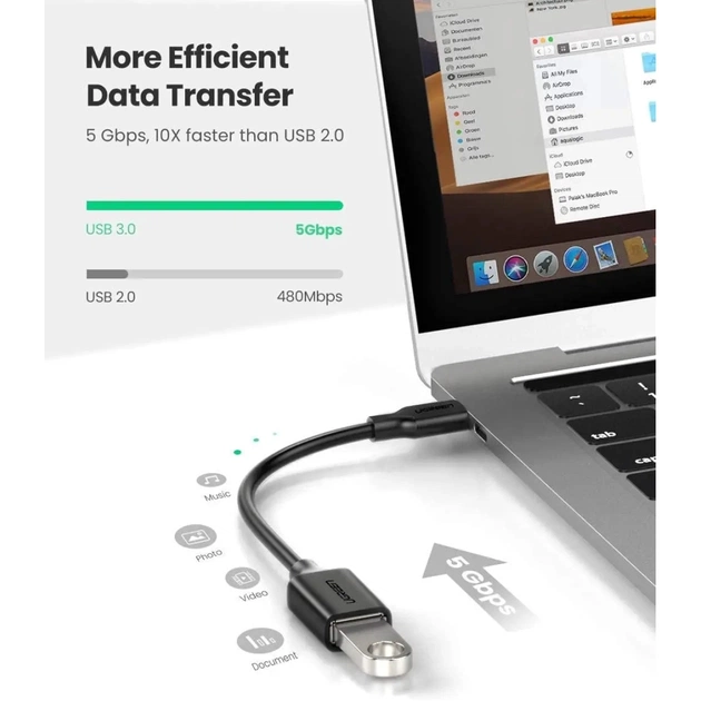 Перехідник OTG USB 3.0 AF to USB-C US154 black Ugreen (30701) - зображення 3