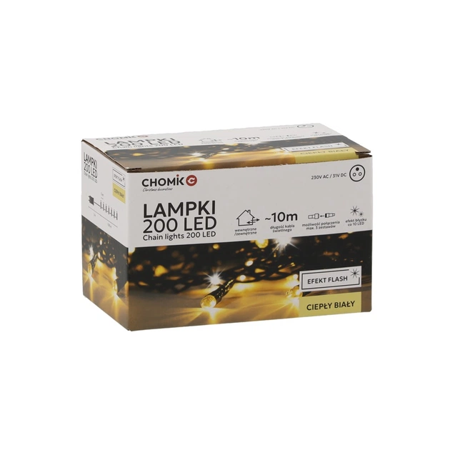 Гірлянда Chomik 200 LED 10м, теплий білий, IP44, від мережі (5900779879478) - зображення 1