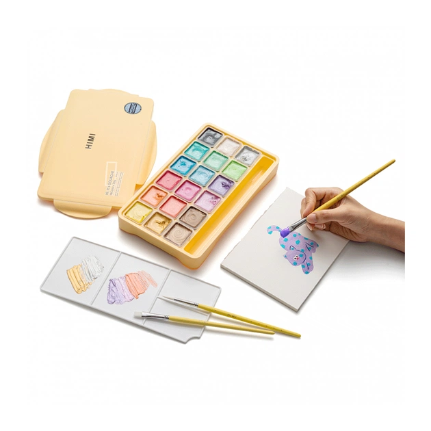 Гуашеві фарби HIMI Jelly Cup 18 кольори по 30 мл,, Металіки, жовтий пластик.пенал, (6974712454441) - picture 7