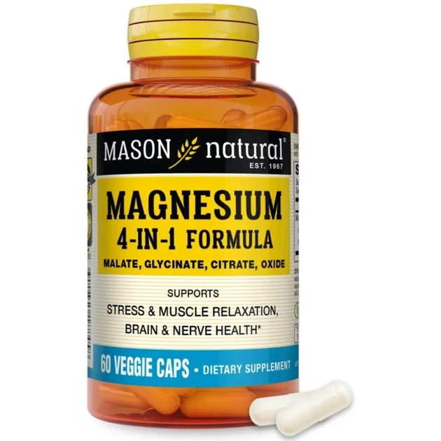 Вітамінно-мінеральний комплекс Mason Natural Магнієвий комплекс, 400 мг, Magnesium 4-in-1 Complex, 60 вегетаріанських (MAV18845) - зображення 1