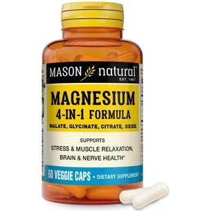 Витаминно-минеральный комплекс Mason Natural Комплекс магния, 400 мг, Magnesium 4-in-1 Complex, 60 вегетарианских (MAV18845) изображение 1