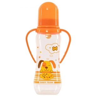 Пляшечка для годування Baby Team з латексною соскою і ручками 250 мл 0+ (1311_собачка_оранжевая) зображення 1