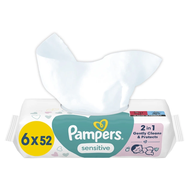 Дитячі вологі серветки Pampers Sensitive 6 пачок х 52 шт (8001841041452) - зображення 1