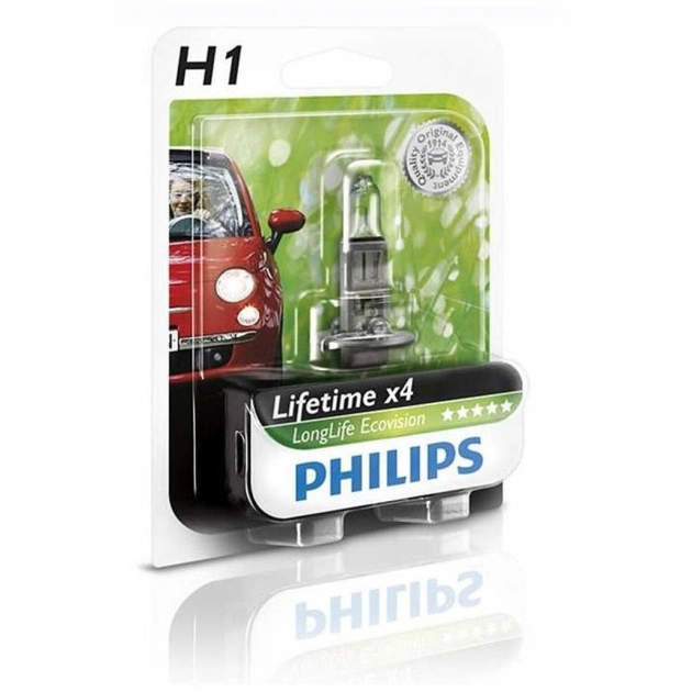 Автолампа Philips H1 LongLife EcoVision, 1шт (12258LLECOB1) - зображення 1