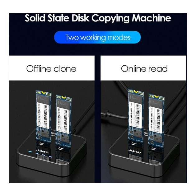 Док-станція для накопичувачів Maiwo 2*NVMe M.2 SSD Key M/B+M USB 3.1 Gen2 Type-C (K3016P) - picture 8