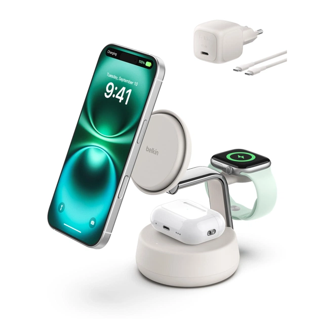 Зарядное устройство Belkin UltraCharge Pro Wireless 3-in-1 25W sand (WIZ040KQSD) - изображение 1