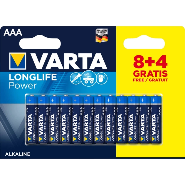 Батарейка Varta AAA Varta LongLife Power * 12 (8+4) (04903121472) - изображение 1