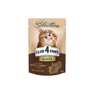 Вологий корм для кішок Club 4 Paws Selection Плюс Шматочки з кроликом та індичкою в соусі 80 г (4820215368001) зображення 1